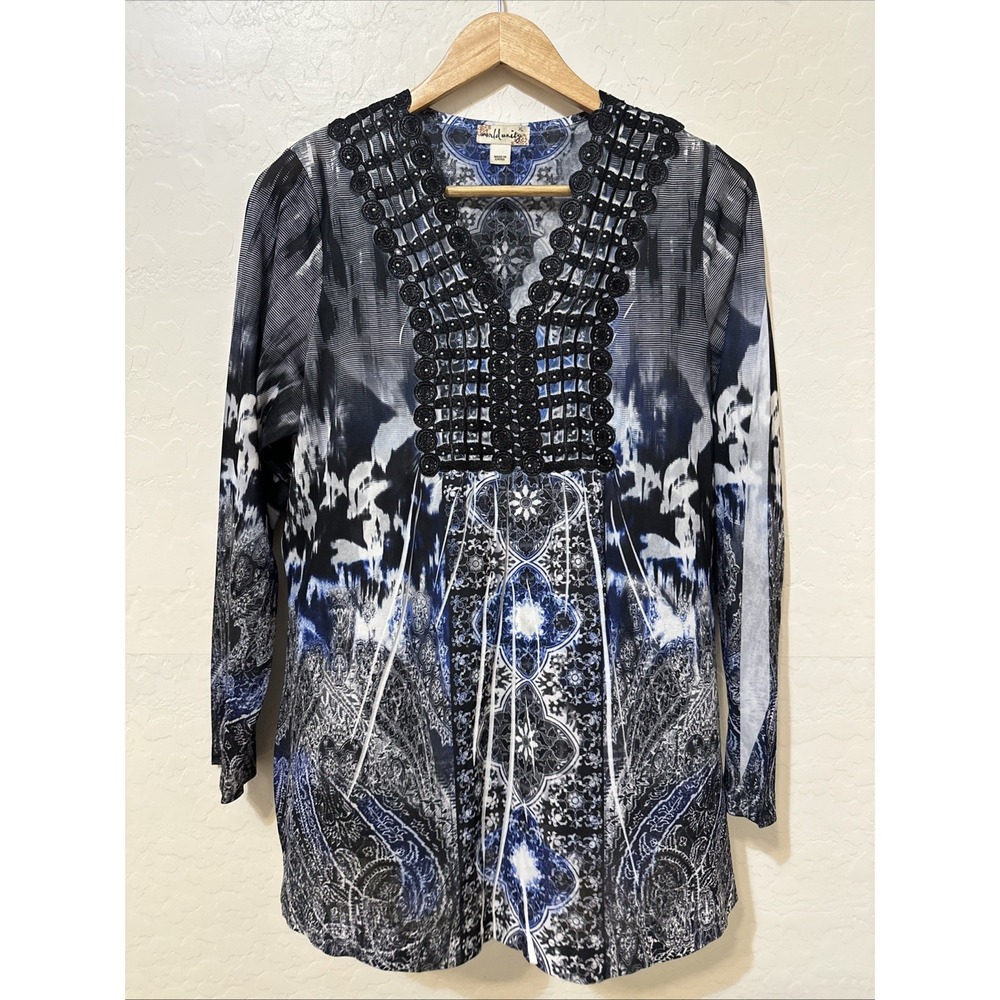 World Unity Womans Embroidered Top SZ XL‎ Western Boho Indie Festival Whimsigoth